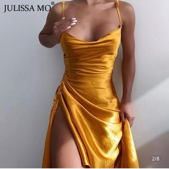 Gold satin dress, size small. Fits like a an XS - Picture 1 of 7